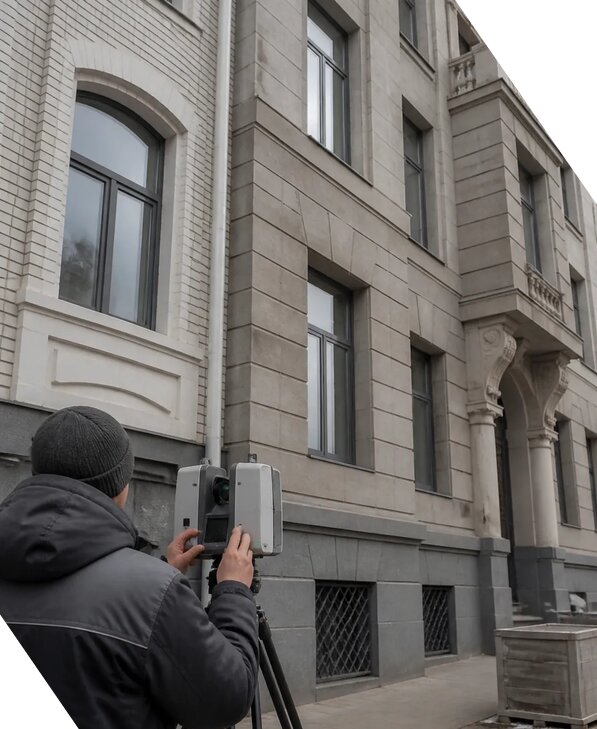 Лазерное сканирование фасадов зданий для обследования в Щекине
